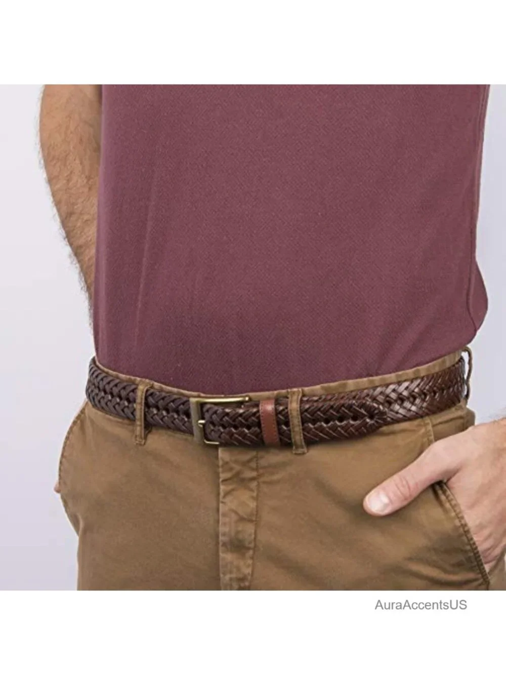 Men's Braided Leather Belt, Fully Adjustable Casual Strap